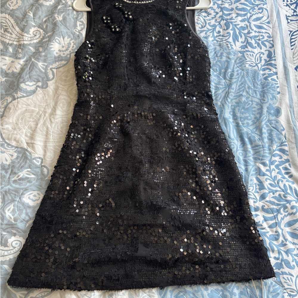 MOTF Black Sequin Halter Mini Dress